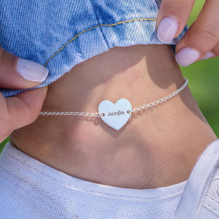 925 Sterling Silber Personal isierte Herz Name Fußkettchen Armbänder