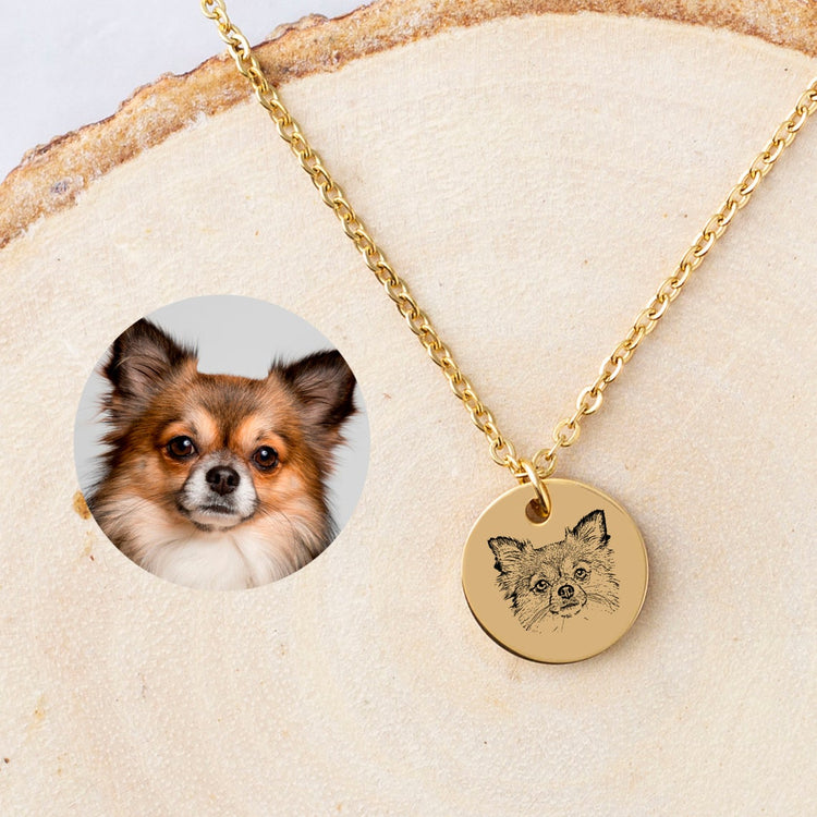 925 Sterling Silver Personalized Pet Round Photo Engraved Necklace Gift for Cat Lovers