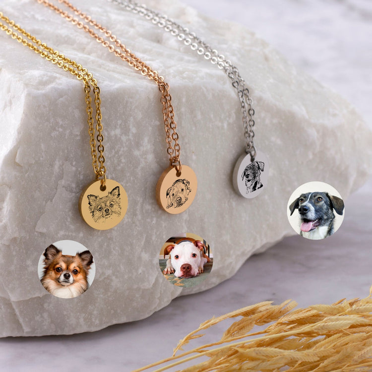 925 Sterling Silver Personalized Pet Round Photo Engraved Necklace Gift for Cat Lovers