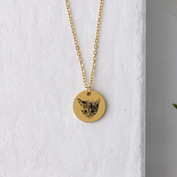 925 Sterling Silver Personalized Pet Round Photo Engraved Necklace Gift for Cat Lovers
