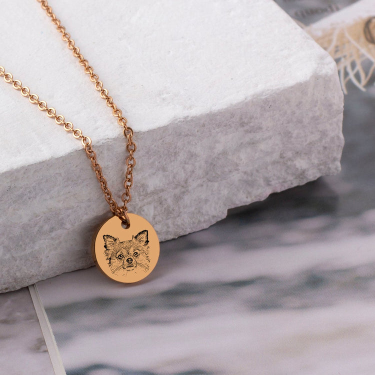 925 Sterling Silver Personalized Pet Round Photo Engraved Necklace Gift for Cat Lovers