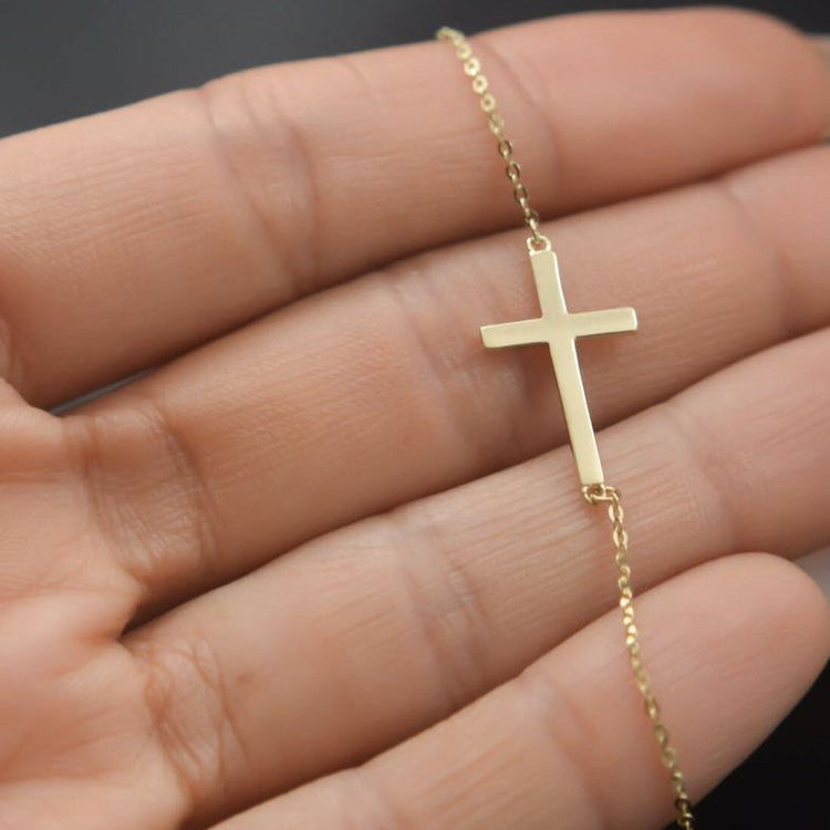 925 Sterling Silver Sideways Cross Bracelet Adjustable Cross Chain Bracelet