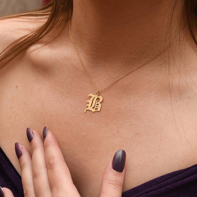 925 Sterling Silver Old English Initial Necklace