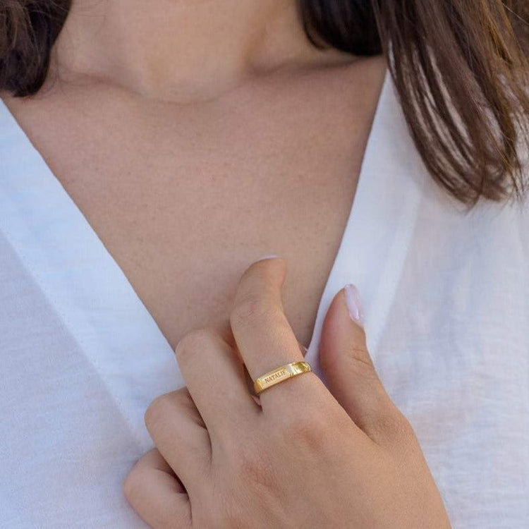 Bague avec nom gravé personnalisé en argent sterling 925