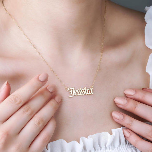 925 Sterling Silver Old English Name Necklace Nameplate Necklace