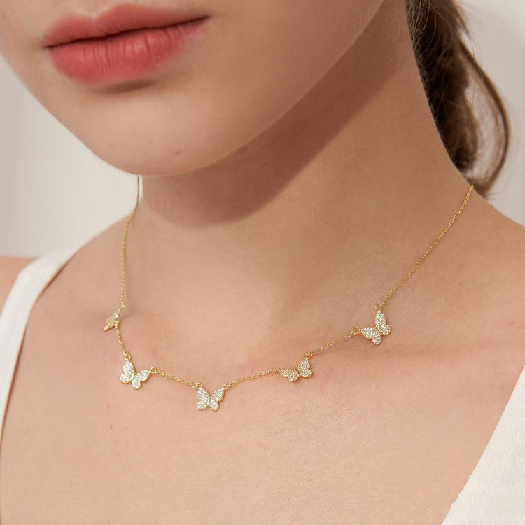 925 Sterling Silver Tiny Zirconia Butterfly Necklace