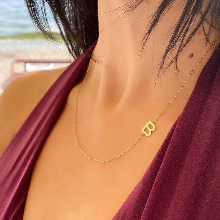 925 Sterling Silver Sideway Initial Necklace