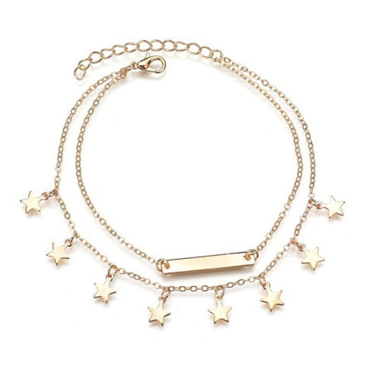 925 Sterling Silver Double Layer Custom Bar Name Anklet