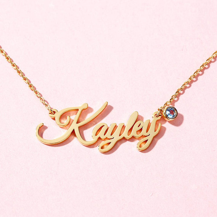 925 Sterling Silver Personalized Name Necklace With Birthstone