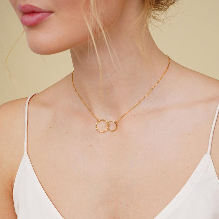 925 Sterling Silver Interlock Double Ring Necklace