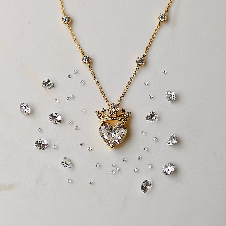 925 Sterling Silver Crown Heart Crystal Necklace With Birthstone For Queen, Gift For Her