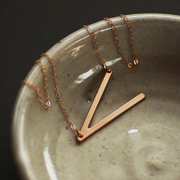 925 Sterling Silver Large Sideways Initial Necklace