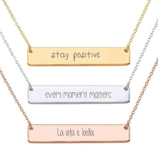 925 Sterling Silver Personalized Custom Name / Coordinate / Anniversary Date Engraved Bar Necklace - onlyone