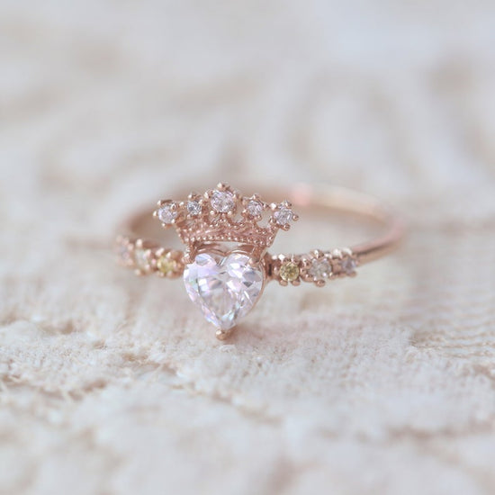 Crown Heart-shaped Birthstone Ring 925 Sterling Silver Engagement Ring. - onlyone