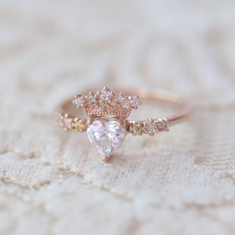 Crown Heart-shaped Birthstone Ring 925 Sterling Silver Engagement Ring. - onlyone