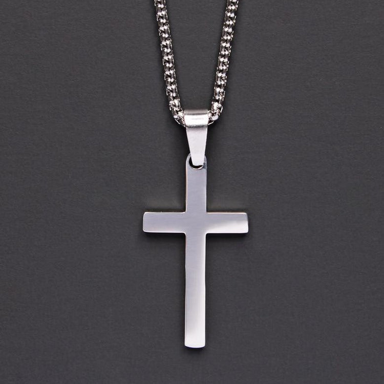 Stainless Steel Men's Silver Cross Pendant Necklace Father's Day Gift - onlyone