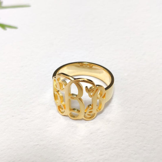 925 Sterling Silver Personalized Cut Out Monogram Ring - onlyone