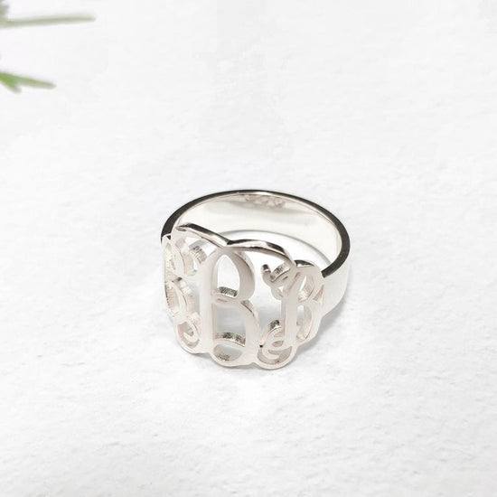 925 Sterling Silver Personalized Cut Out Monogram Ring - onlyone
