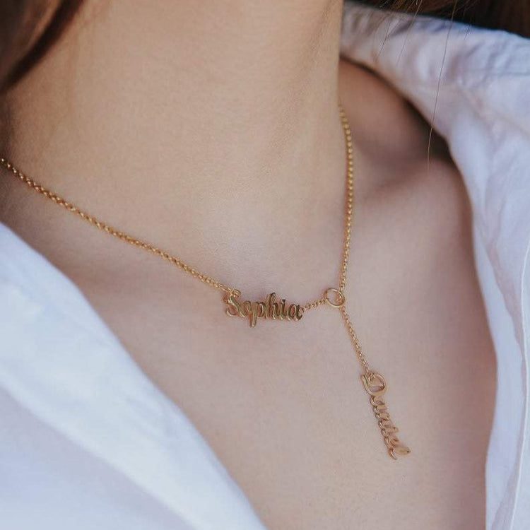 925 Sterling Silver Vertical Lariat Multi Names Y Style Nameplate Necklace