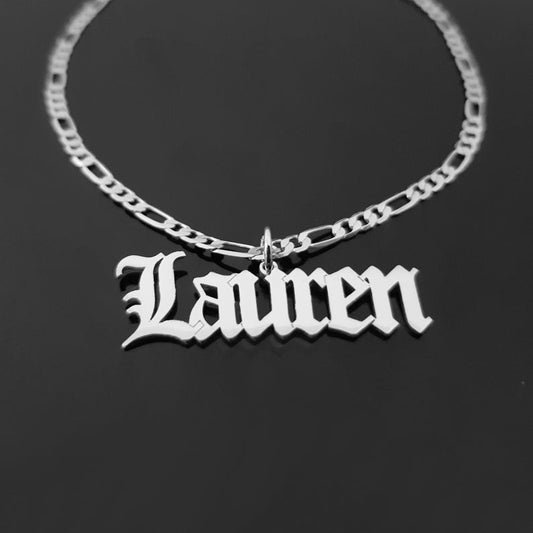 925 Sterling Silver Name Pendant Necklace In Figaro Chain