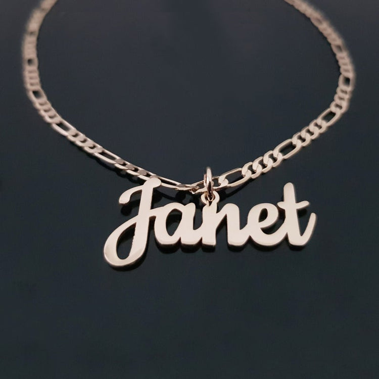 925 Sterling Silver Name Pendant Necklace In Figaro Chain
