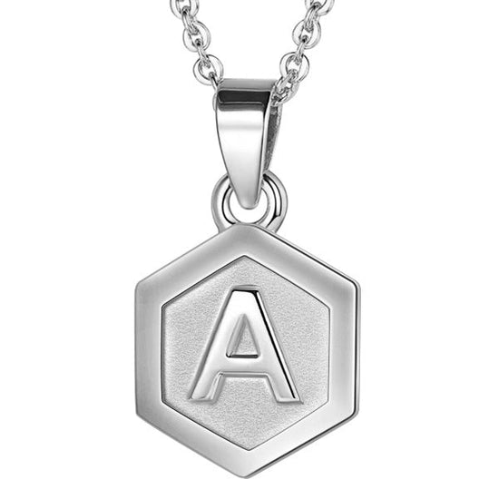 925 Sterling Silver Small Hexagon Initial Pendant Necklace - onlyone