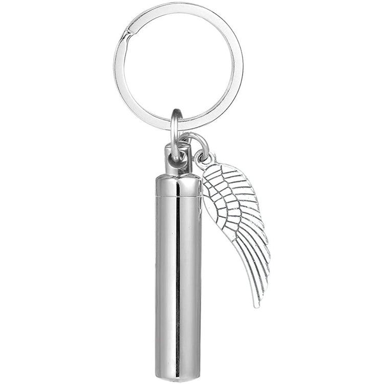 925 Sterling Silver Angel Wing Charm & Cylinder Memorial Urn Necklace Cremation Jewelry for Ashes