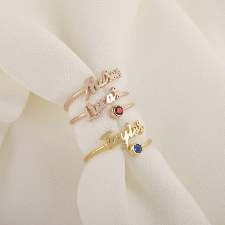 925 Sterling Silver Name Ring With Birthstone