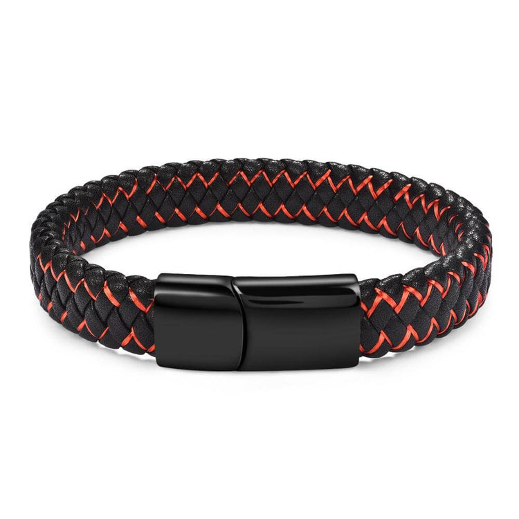 Punk Black Blue Braided Mens Leather Bracelet Stainless Steel Magnetic Clasp Bracelet, Father's Day Bracelet - onlyone