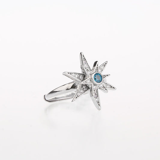 925 Sterling Silver Rotatable Cubic Diamond Snowflake Ring - Hexagram - onlyone