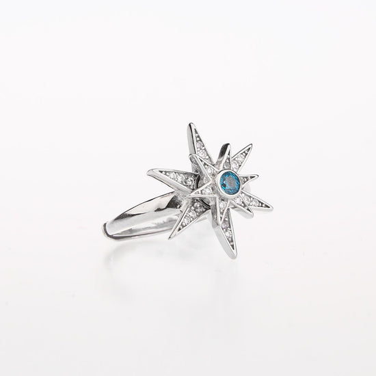 925 Sterling Silver Rotatable Cubic Diamond Snowflake Ring - Hexagram - onlyone