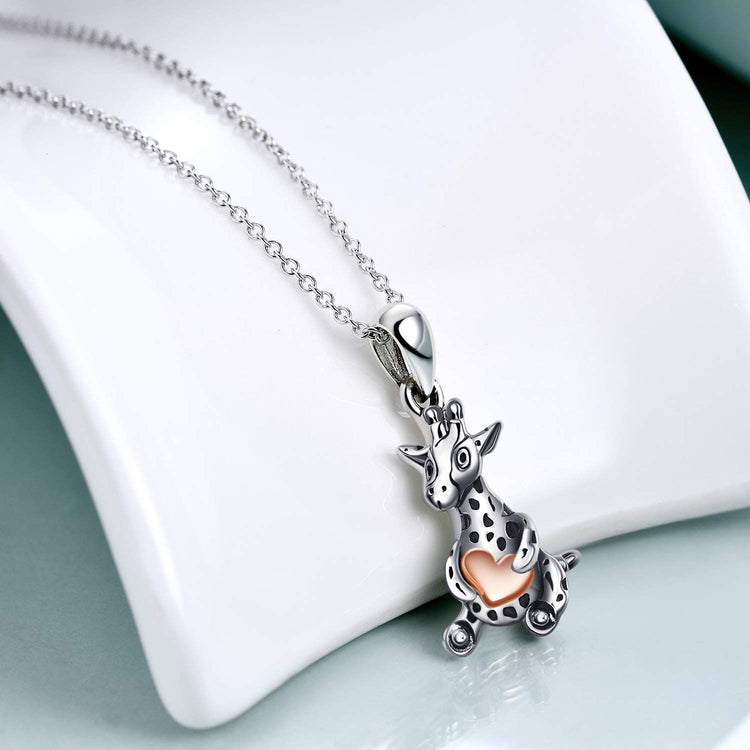 925 Sterling Silver Cute Animal Holds Heart Necklace