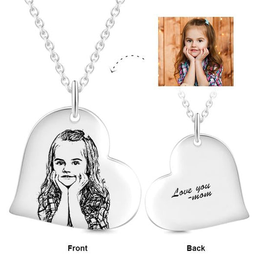 925 Sterling Silver Love Heart Kids Engraved Photos Necklace Inspirational Gift - onlyone
