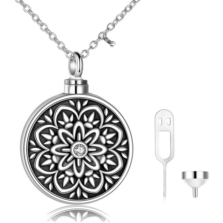 925 Sterling Silver Flower of Life Urn Ashes Necklace Cremation Jewelry for Ashes