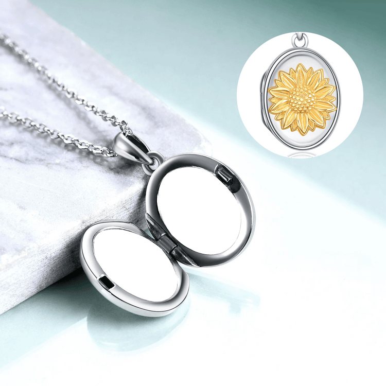 925 Sterling Silver Sunflower Photo Locket You Are My Sunshine Pendant Necklace