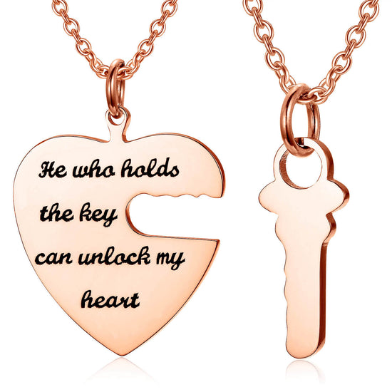925 Sterling Silver The Key To My Heart Engraved Name Necklace He Who Hold The Key Can Unlock My Heart - onlyone